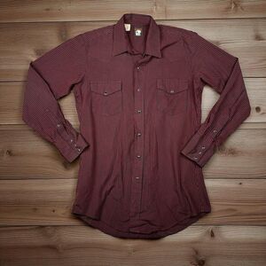 Vintage Karman Shirt Men's Large Western Pearl Snap Red Striped Size XL